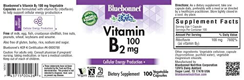 Bluebonnet Nutrition Vitamin B2 100 mg – 100 vegane Kapseln für Herz-Kreislauf- und Nervensystem