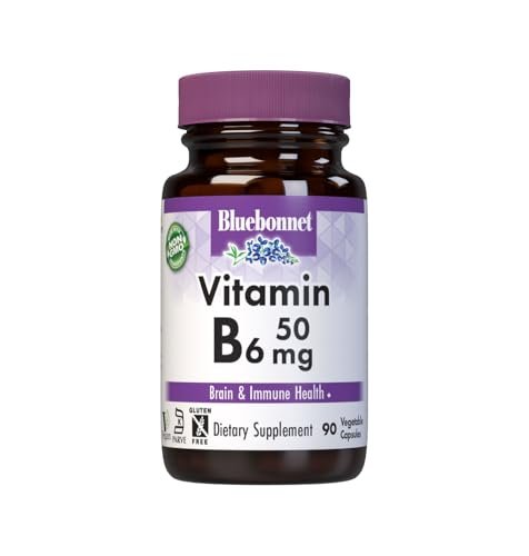 Bluebonnet Nutrition Vitamin B6 50mg – Energievitamin für Frauen und Männer – Unterstützt Nervensystem, Immunsystem und Herzgesundheit – Nicht-GMO, vegan, glutenfrei – 90 pflanzliche Kapseln