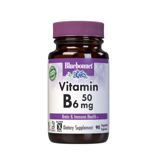 Bluebonnet Nutrition Vitamin B6 50mg – Energievitamin für Frauen und Männer – Unterstützt Nervensystem, Immunsystem und Herzgesundheit – Nicht-GMO, vegan, glutenfrei – 90 pflanzliche Kapseln