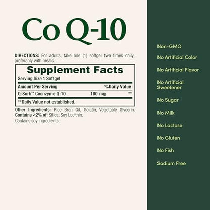 Nature's Bounty CoQ10 mit L-Carnitin, 100 mg, 120 Kapseln, Doppelpack – Nahrungsergänzungsmittel zur Unterstützung der Herzgesundheit