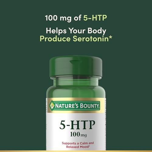 Nature's Bounty 5-HTP 100 mg Kapseln – Nahrungsergänzungsmittel zur Unterstützung einer ruhigen und ausgeglichenen Stimmung, 60 Kapseln
