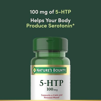 Nature's Bounty 5-HTP 100 mg Kapseln – Nahrungsergänzungsmittel zur Unterstützung einer ruhigen und ausgeglichenen Stimmung, 60 Kapseln