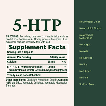 Nature's Bounty 5-HTP 100 mg Kapseln – Nahrungsergänzungsmittel zur Unterstützung einer ruhigen und ausgeglichenen Stimmung, 60 Kapseln