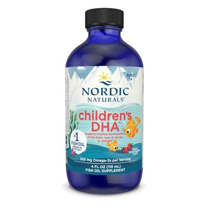 Nordic Naturals Children’s DHA, Erdbeer - 118 ml für Kinder - 530 mg Omega-3 mit EPA & DHA - Gehirnentwicklung & -funktion - Nicht-GVO - 48 Portionen