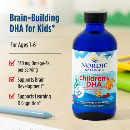 Nordic Naturals Children’s DHA, Erdbeer - 118 ml für Kinder - 530 mg Omega-3 mit EPA & DHA - Gehirnentwicklung & -funktion - Nicht-GVO - 48 Portionen