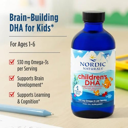Nordic Naturals Children’s DHA, Erdbeer - 118 ml für Kinder - 530 mg Omega-3 mit EPA & DHA - Gehirnentwicklung & -funktion - Nicht-GVO - 48 Portionen