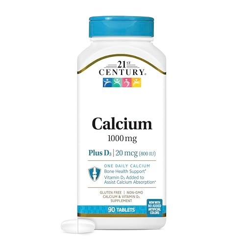 21st Century Calcium Plus D3 Tabletten, 90 Stück, 1000 mg Calcium mit Vitamin D3 20 µg (800 IE), glutenfrei & nicht-GVO, Knochengesundheitspräparat für Männer & Frauen, ohne zugesetzte Hefe oder künstliche Aromen