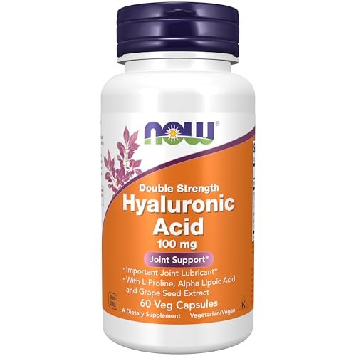 NOW Foods Hyaluronsäure 100 mg, Doppelte Stärke mit L-Prolin, Alpha-Liponsäure und Traubenkernextrakt, 60 vegane Kapseln