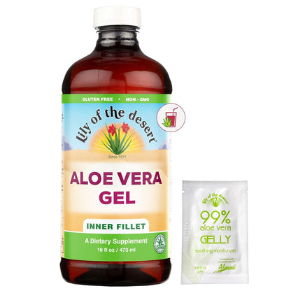 Lily of The Desert Aloe Vera Gel – Inner Fillet gefiltertes Aloe Vera Getränk, dickere Konsistenz, Verdauungsenzyme für die Darmgesundheit, Magenberuhigung, Wohlbefinden, strahlende Haut, 16,5 Fl Oz inkl. Gelly-Beutel