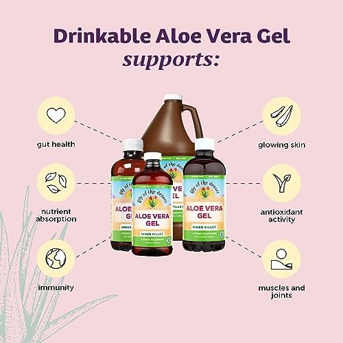 Lily of The Desert Aloe Vera Gel – Inner Fillet gefiltertes Aloe Vera Getränk, dickere Konsistenz, Verdauungsenzyme für die Darmgesundheit, Magenberuhigung, Wohlbefinden, strahlende Haut, 16,5 Fl Oz inkl. Gelly-Beutel