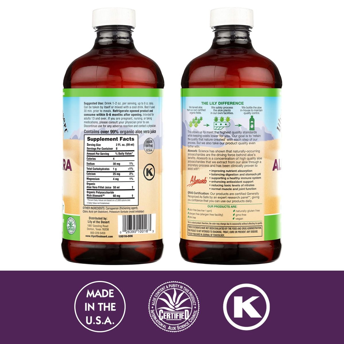 Lily of The Desert Aloe Vera Gel – Inner Fillet gefiltertes Aloe Vera Getränk, dickere Konsistenz, Verdauungsenzyme für die Darmgesundheit, Magenberuhigung, Wohlbefinden, strahlende Haut, 16,5 Fl Oz inkl. Gelly-Beutel