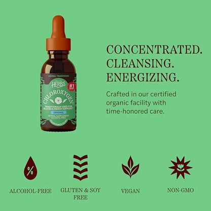 Herbs Etc. ChlorOxygen Chlorophyll Konzentrat Alkoholfreier Flüssigextrakt - Flüssige Chlorophyll-Tropfen - Entgiftend & Desodorierend - Unterstützung für Haut, Darm & Energie - Glutenfrei - 30 ml (66 Portionen)