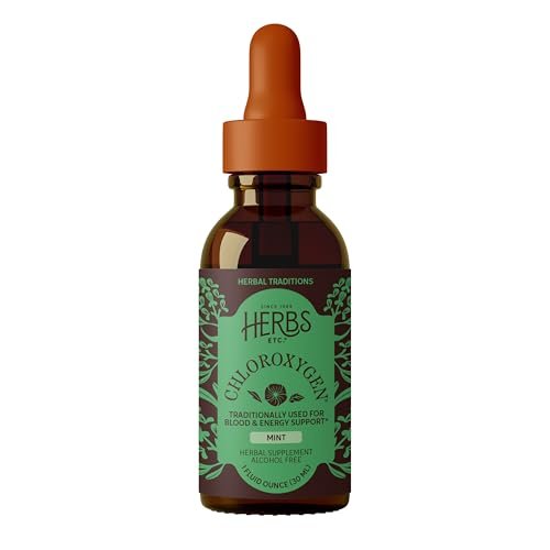 Herbs Etc. ChlorOxygen Chlorophyll Konzentrat Minze alkoholfreier flüssiger Extrakt - Flüssige Chlorophylltropfen - Entgiftend & desodorierend - Unterstützung für Haut, Darm & Energie - 1 fl oz (66 Portionen)
