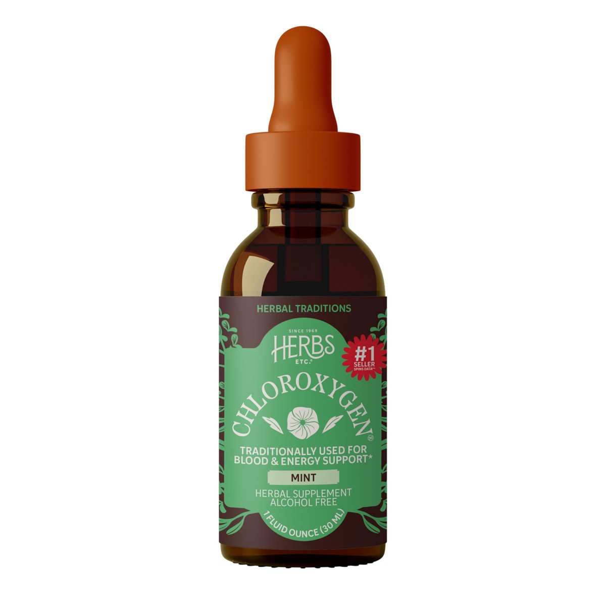 Herbs Etc. ChlorOxygen Chlorophyll Konzentrat Minze alkoholfreier flüssiger Extrakt - Flüssige Chlorophylltropfen - Entgiftend & desodorierend - Unterstützung für Haut, Darm & Energie - 1 fl oz (66 Portionen)