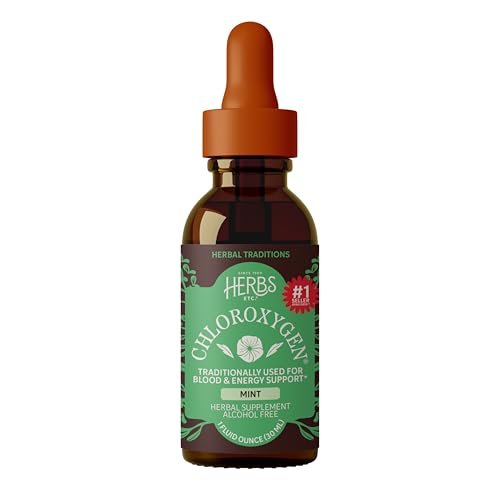 Herbs Etc. ChlorOxygen Chlorophyll Konzentrat Minze alkoholfreier flüssiger Extrakt - Flüssige Chlorophylltropfen - Entgiftend & desodorierend - Unterstützung für Haut, Darm & Energie - 1 fl oz (66 Portionen)