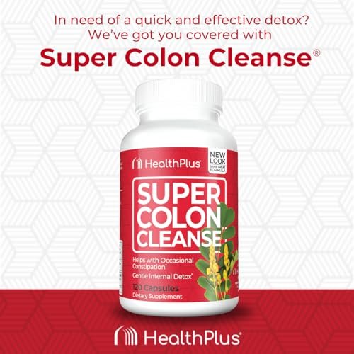 Health Plus Super Colon Cleanse - 30-Tage-Kur mit Psylliumschalen, Probiotika und Ballaststoffen für sanfte Darmreinigung, Verstopfungslinderung und Verdauungsunterstützung, 120 Kapseln