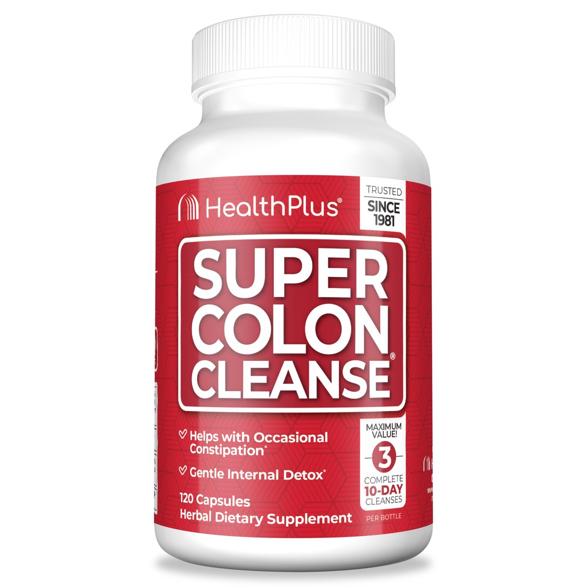 Health Plus Super Colon Cleanse - 30-Tage-Kur mit Psylliumschalen, Probiotika und Ballaststoffen für sanfte Darmreinigung, Verstopfungslinderung und Verdauungsunterstützung, 120 Kapseln