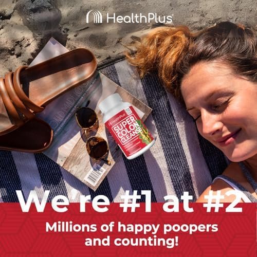 Health Plus Super Colon Cleanse - 30-Tage-Kur mit Psylliumschalen, Probiotika und Ballaststoffen für sanfte Darmreinigung, Verstopfungslinderung und Verdauungsunterstützung, 120 Kapseln