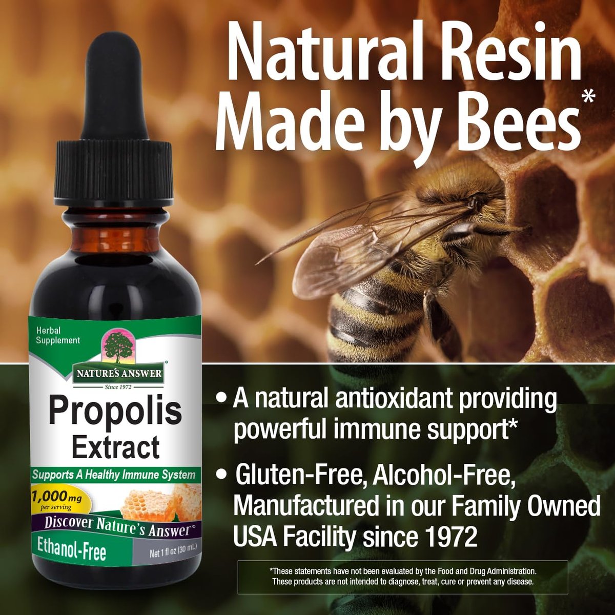 Nature's Answer Alkoholfreies Propolis-Harz, 30 ml (1 fl.oz) – Hochwertiges Nahrungsergänzungsmittel
