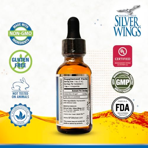 Natural Path Silver Wings Kolloidales Silber Liquid - Immunsystem Unterstützung - 250 ppm (1250 mcg) - 30 ml Pipette
