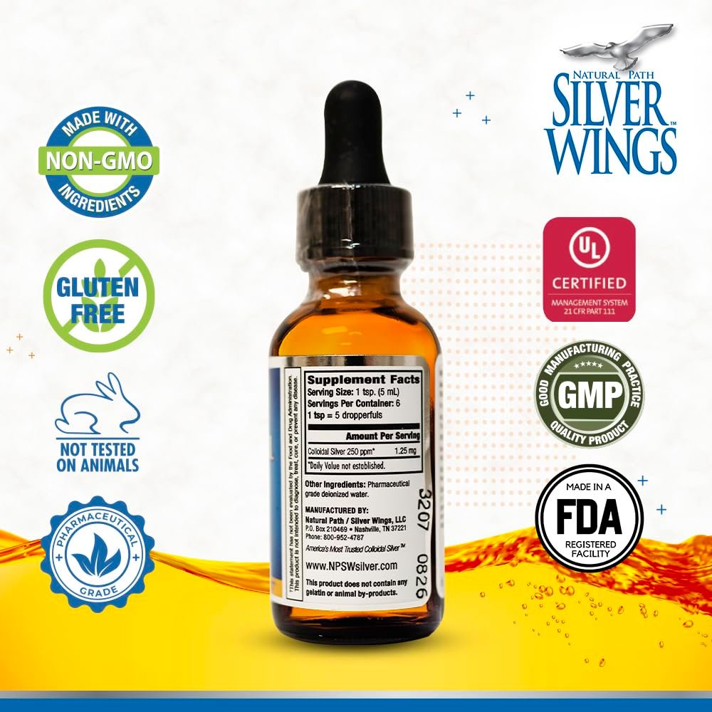 Natural Path Silver Wings Kolloidales Silber Liquid - Immunsystem Unterstützung - 250 ppm (1250 mcg) - 30 ml Pipette