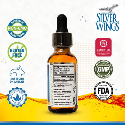 Natural Path Silver Wings Kolloidales Silber Liquid - Immunsystem Unterstützung - 250 ppm (1250 mcg) - 30 ml Pipette