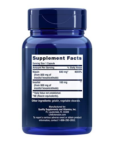 Life Extension No Flush Niacin – B3 für Herzgesundheit, Cholesterin & Energie, Nicht-GVO, Glutenfrei, 100 Kapseln