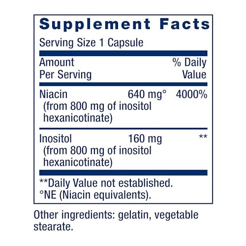 Life Extension No Flush Niacin – B3 für Herzgesundheit, Cholesterin & Energie, Nicht-GVO, Glutenfrei, 100 Kapseln