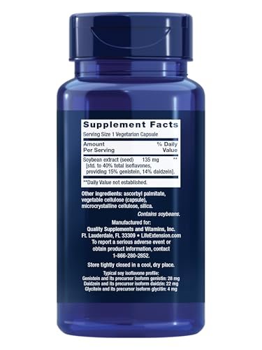 Life Extension Soja-Isoflavone – Herz-, Knochen- und Zellgesundheit für Frauen in den Wechseljahren, glutenfrei, nicht gentechnisch verändert, vegetarisch, 30 Kapseln
