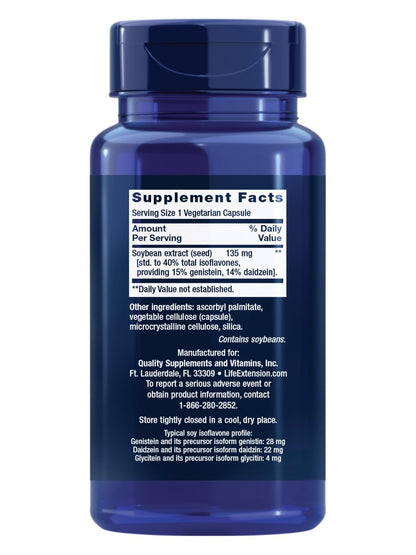 Life Extension Soja-Isoflavone – Herz-, Knochen- und Zellgesundheit für Frauen in den Wechseljahren, glutenfrei, nicht gentechnisch verändert, vegetarisch, 30 Kapseln