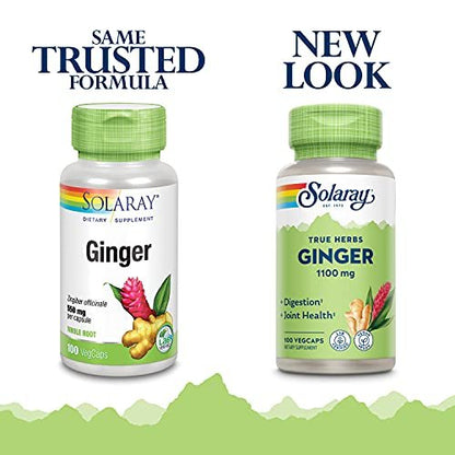 SOLARAY Ingwerwurzel 1100 mg – Gesunde Verdauung, Gelenke und Beweglichkeit & Magenunterstützung – Ganze Wurzel – Non-GMO & Vegan – 100 VegCaps