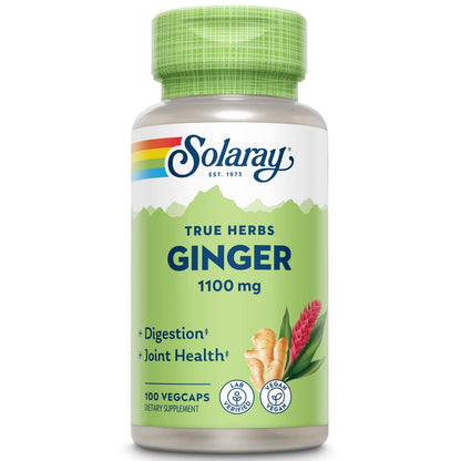 SOLARAY Ingwerwurzel 1100 mg – Gesunde Verdauung, Gelenke und Beweglichkeit & Magenunterstützung – Ganze Wurzel – Non-GMO & Vegan – 100 VegCaps