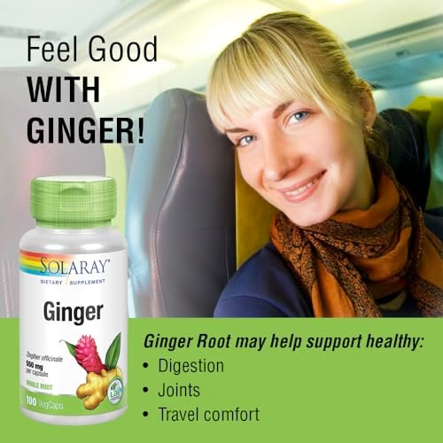 SOLARAY Ingwerwurzel 1100 mg – Gesunde Verdauung, Gelenke und Beweglichkeit & Magenunterstützung – Ganze Wurzel – Non-GMO & Vegan – 100 VegCaps