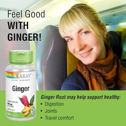 SOLARAY Ingwerwurzel 1100 mg – Gesunde Verdauung, Gelenke und Beweglichkeit & Magenunterstützung – Ganze Wurzel – Non-GMO & Vegan – 100 VegCaps