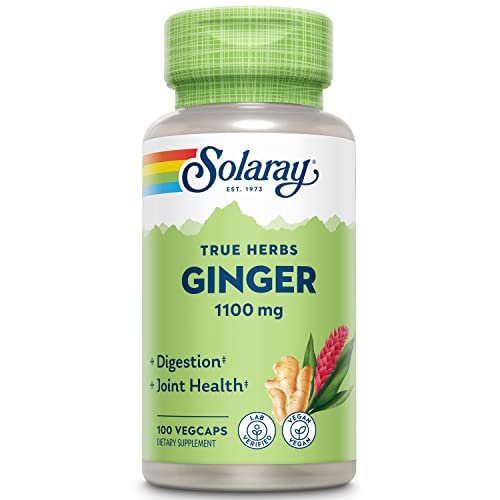 SOLARAY Ingwerwurzel 1100 mg – Gesunde Verdauung, Gelenke und Beweglichkeit & Magenunterstützung – Ganze Wurzel – Non-GMO & Vegan – 100 VegCaps