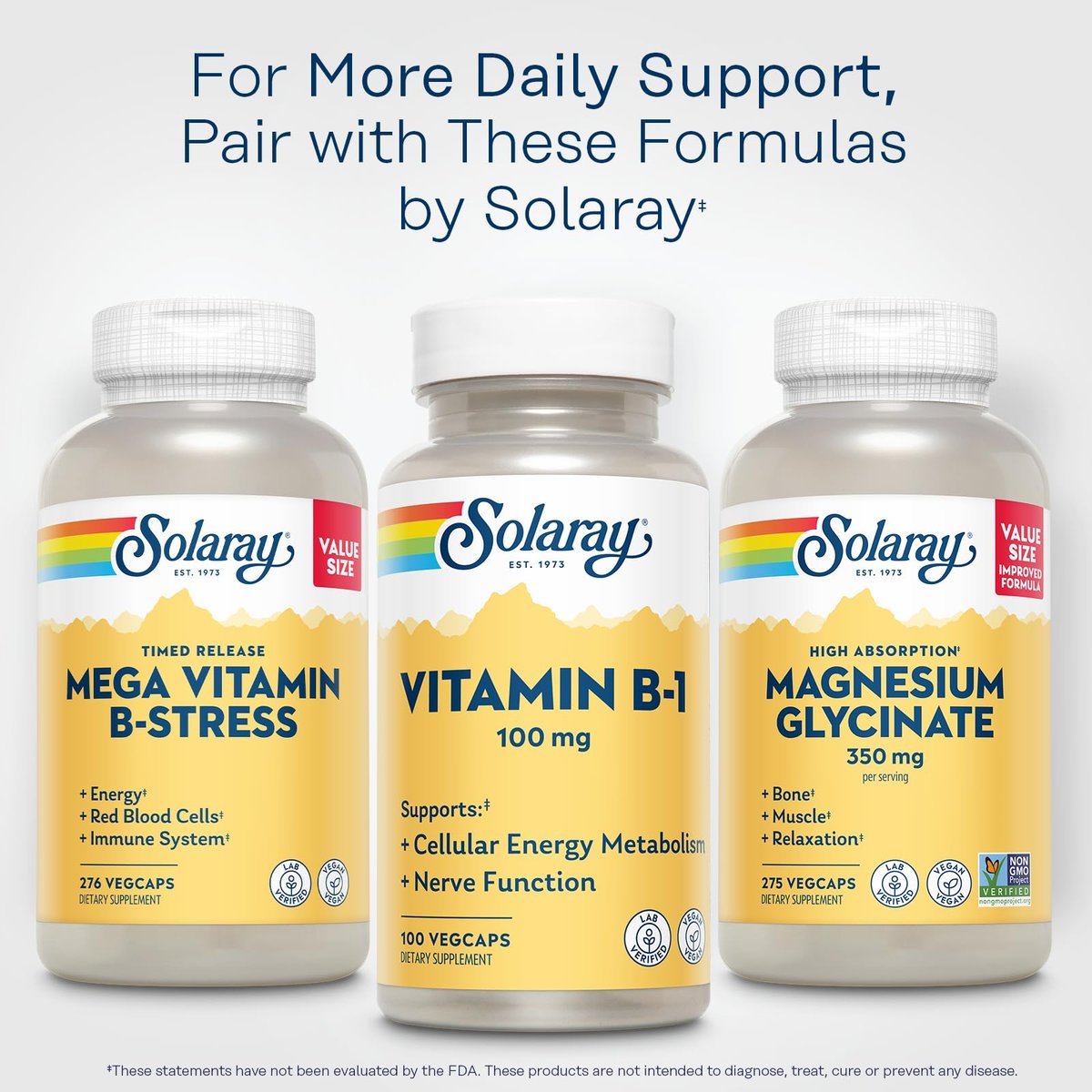 SOLARAY Vitamin B-1 100 mg | Unterstützung für gesunden Energiestoffwechsel, Haut, Gehirn, Herz und Nervensystem | 100 VegCaps