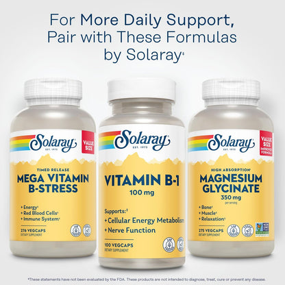 SOLARAY Vitamin B-1 100 mg | Unterstützung für gesunden Energiestoffwechsel, Haut, Gehirn, Herz und Nervensystem | 100 VegCaps
