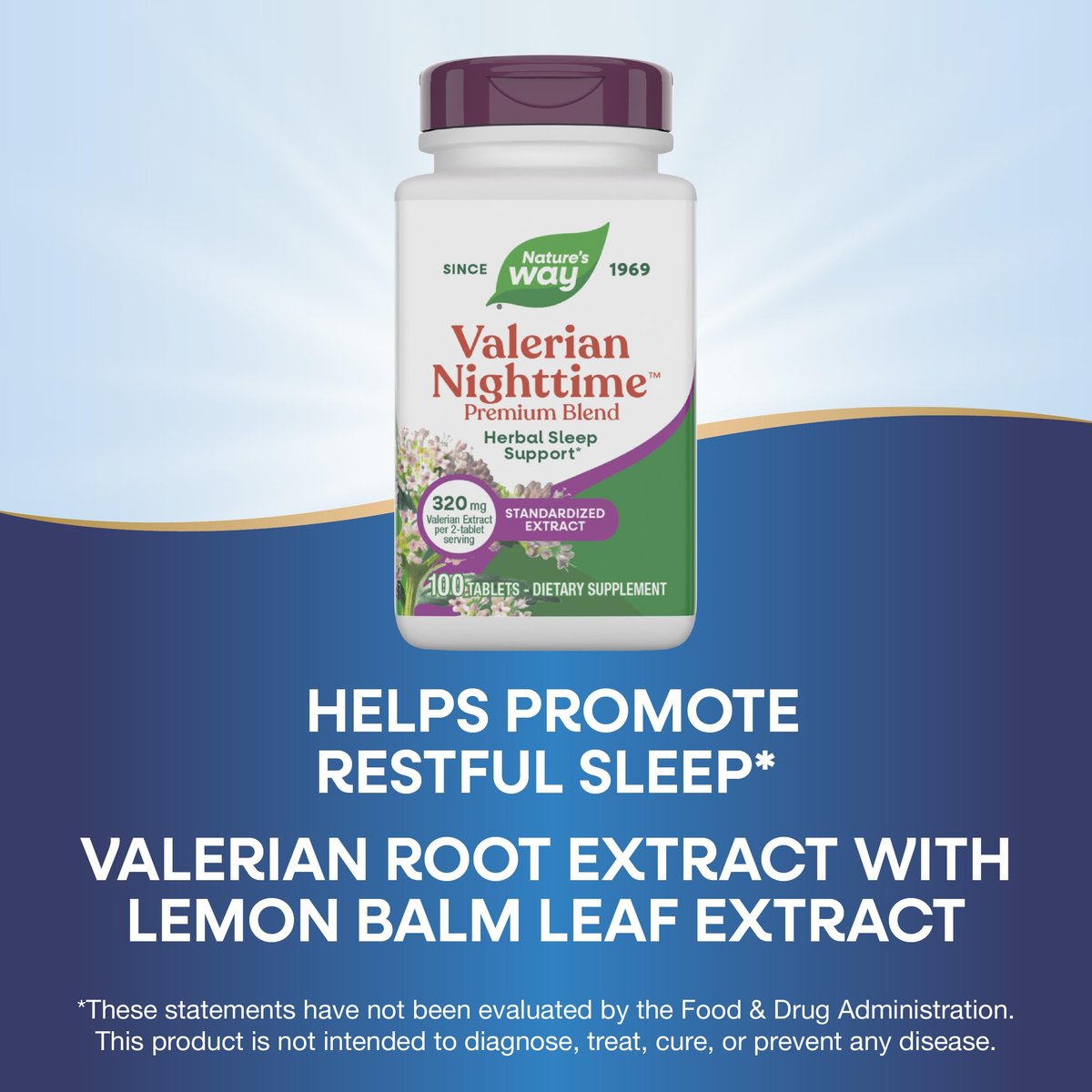 Nature's Way Valerian Nacht Premium Blend – Pflanzliche Schlafunterstützung, 320 mg Baldrian Extrakt pro 2-Tabletten-Portion, glutenfrei, 100 Tabletten
