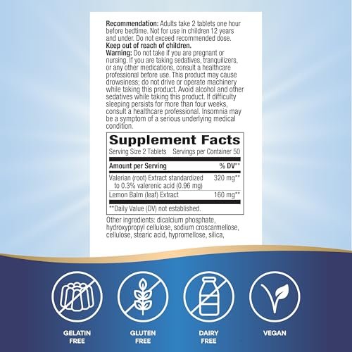 Nature's Way Valerian Nacht Premium Blend – Pflanzliche Schlafunterstützung, 320 mg Baldrian Extrakt pro 2-Tabletten-Portion, glutenfrei, 100 Tabletten
