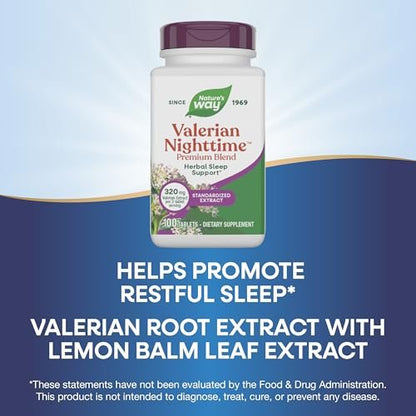 Nature's Way Valerian Nacht Premium Blend – Pflanzliche Schlafunterstützung, 320 mg Baldrian Extrakt pro 2-Tabletten-Portion, glutenfrei, 100 Tabletten