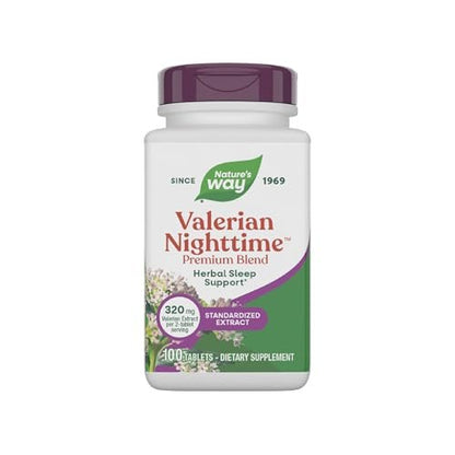 Nature's Way Valerian Nacht Premium Blend – Pflanzliche Schlafunterstützung, 320 mg Baldrian Extrakt pro 2-Tabletten-Portion, glutenfrei, 100 Tabletten