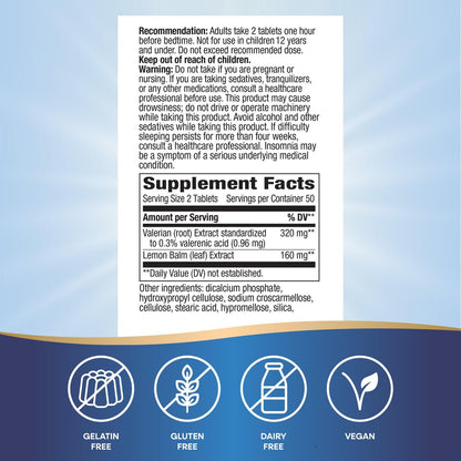 Nature's Way Valerian Nacht Premium Blend – Pflanzliche Schlafunterstützung, 320 mg Baldrian Extrakt pro 2-Tabletten-Portion, glutenfrei, 100 Tabletten
