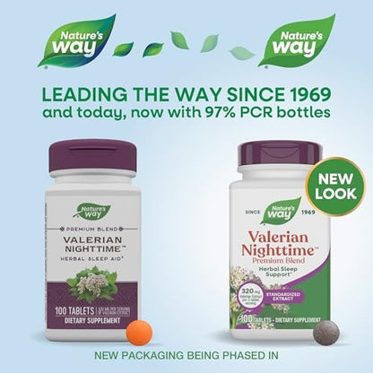 Nature's Way Valerian Nacht Premium Blend – Pflanzliche Schlafunterstützung, 320 mg Baldrian Extrakt pro 2-Tabletten-Portion, glutenfrei, 100 Tabletten