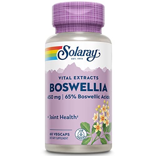 Solaray Boswellia Supplement – Boswellia Serrata Extrakt Kapseln, hochdosiert, standardisiert, zur Unterstützung der Knorpelgesundheit, glutenfrei, natürlich, Nicht-GVO – 60 vegane Kapseln