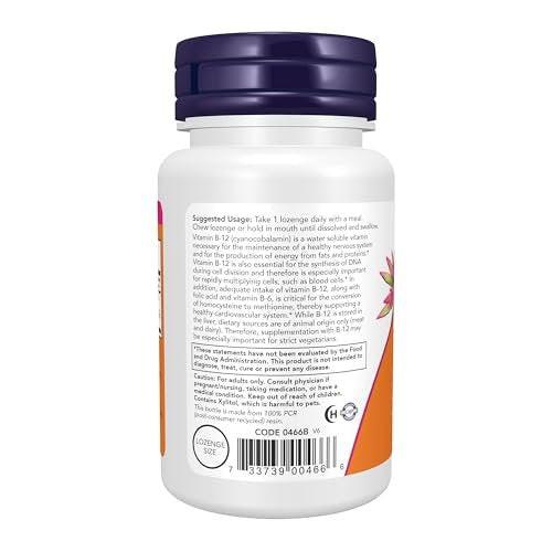 NOW Foods Vitamin B-12 1.000 mcg mit Folsäure, 100 Kautabletten – Unterstützt das Nervensystem