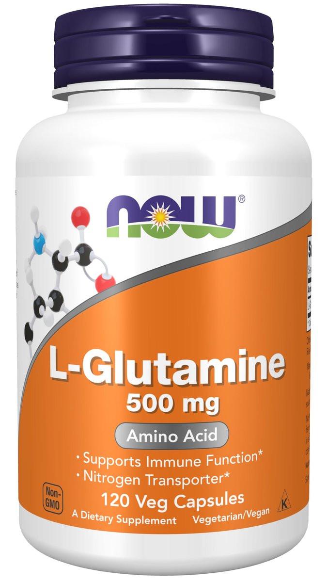 NOW Foods L-Glutamin 500 mg, Stickstofftransporter*, Aminosäure, 120 vegane Kapseln