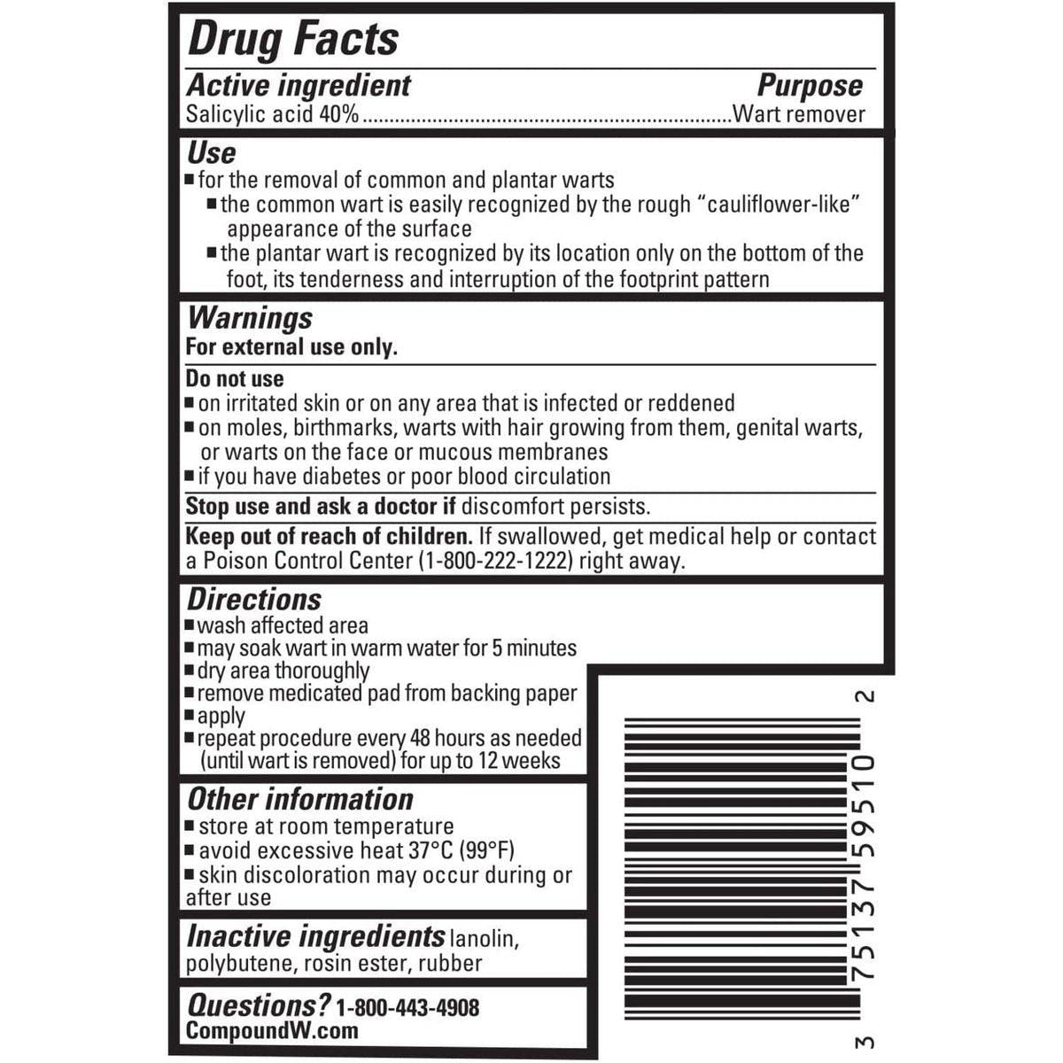 Compound W Warzenentferner Maximum Stärke Ein-Schritt-Pflaster mit Salicylsäure, 14 medikamentöse Pflaster