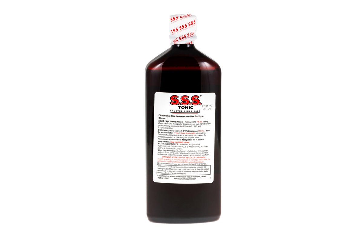 S.S.S. Tonic – Hochdosiertes Eisenpräparat mit B1, B2, B3 Vitaminen – 600 ml Flüssigformel für Energie, Vitalität & Wohlbefinden – Leicht einzunehmen, eisenreich, hergestellt in USA, für Frauen & Männer