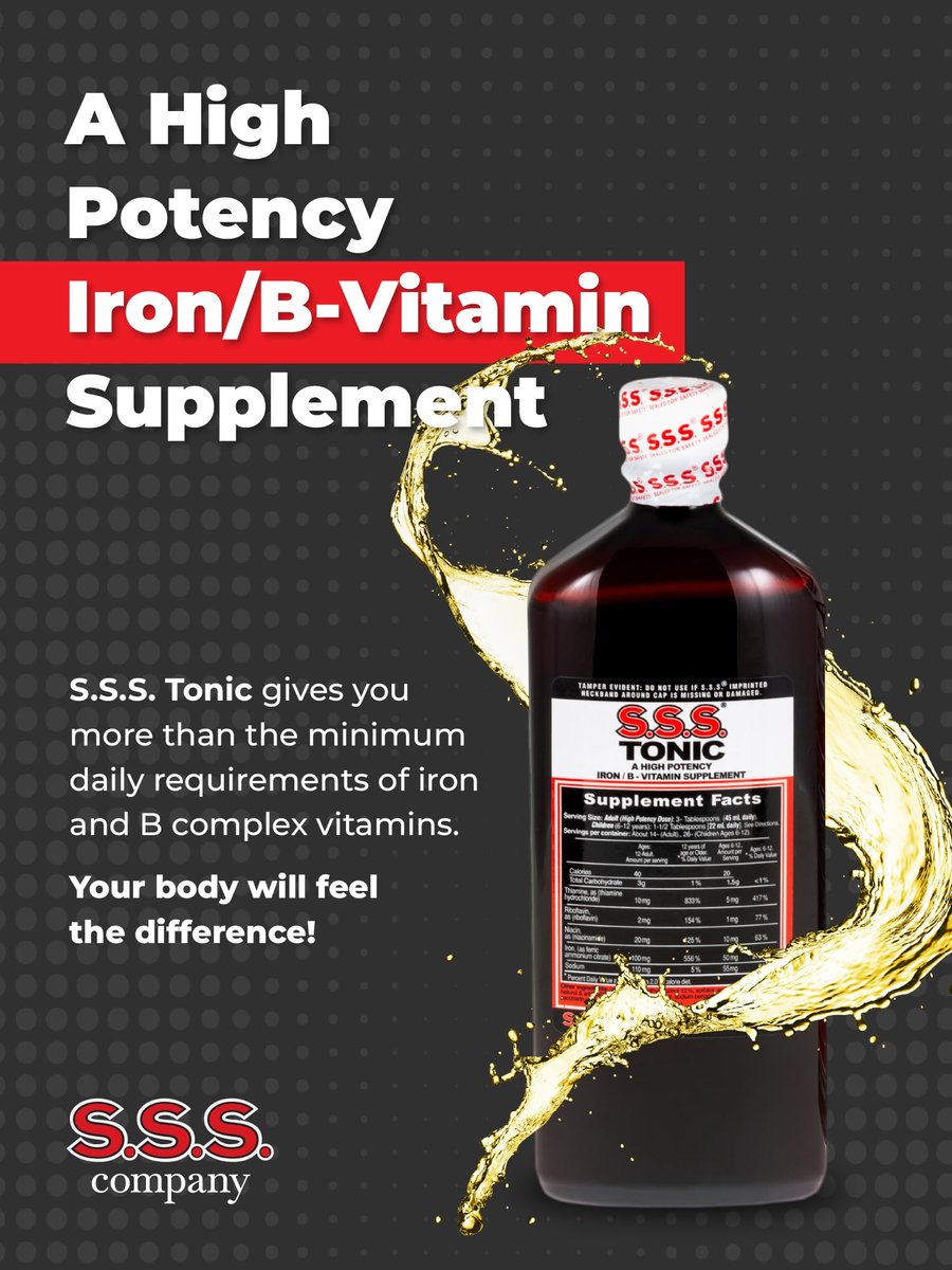 S.S.S. Tonic – Hochdosiertes Eisenpräparat mit B1, B2, B3 Vitaminen – 600 ml Flüssigformel für Energie, Vitalität & Wohlbefinden – Leicht einzunehmen, eisenreich, hergestellt in USA, für Frauen & Männer