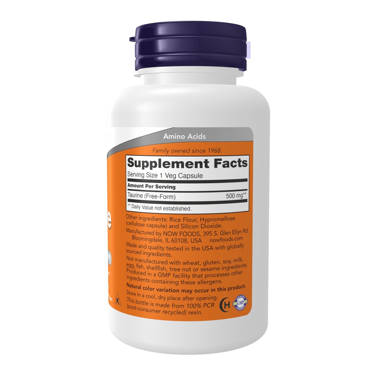 NOW Supplements, Taurin 500 mg, Unterstützung des Nervensystems*, Aminosäure, 100 vegane Kapseln